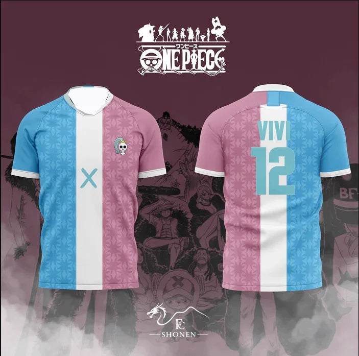 2526 New Bandai Anime One Piece Luffy Summer Jersey T-shirt Oversized 3D Adult and Children's Multifunctional Top Christmas