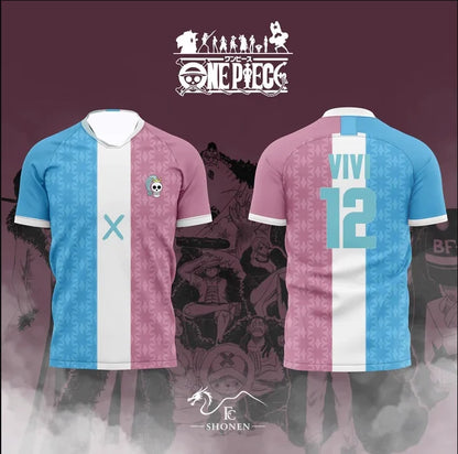 2526 New Bandai Anime One Piece Luffy Summer Jersey T-shirt Oversized 3D Adult and Children's Multifunctional Top Christmas