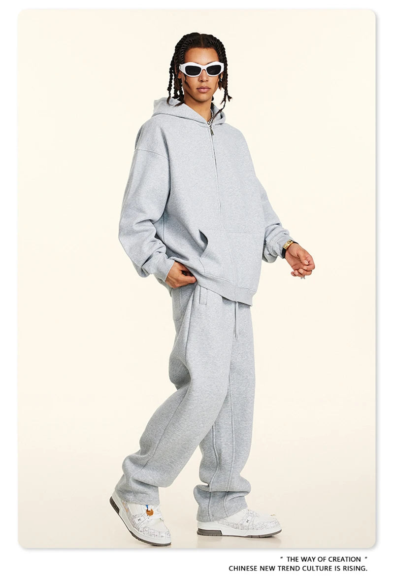 ZODF Fashion Winter Men Warm Zipper Fleece Hoodies Unisex Loose Basic 345gsm Knitted Hooded Hoodie Coats HY0904