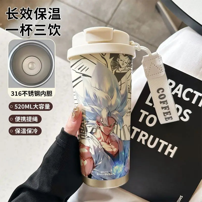 520ml Dragon Ball Thermos Cup Vegeta Water Bottle Son Goku Coffee Mug Large Capacity Drinking Bottle Kids Student Water Cup Gift