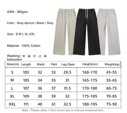 ZODF Retro 2025 Autumn Men 380gsm Washed Cotton Pants Unisex Patchwork Distressed Heavyweight Loose Solid Terry Trousers HY1071