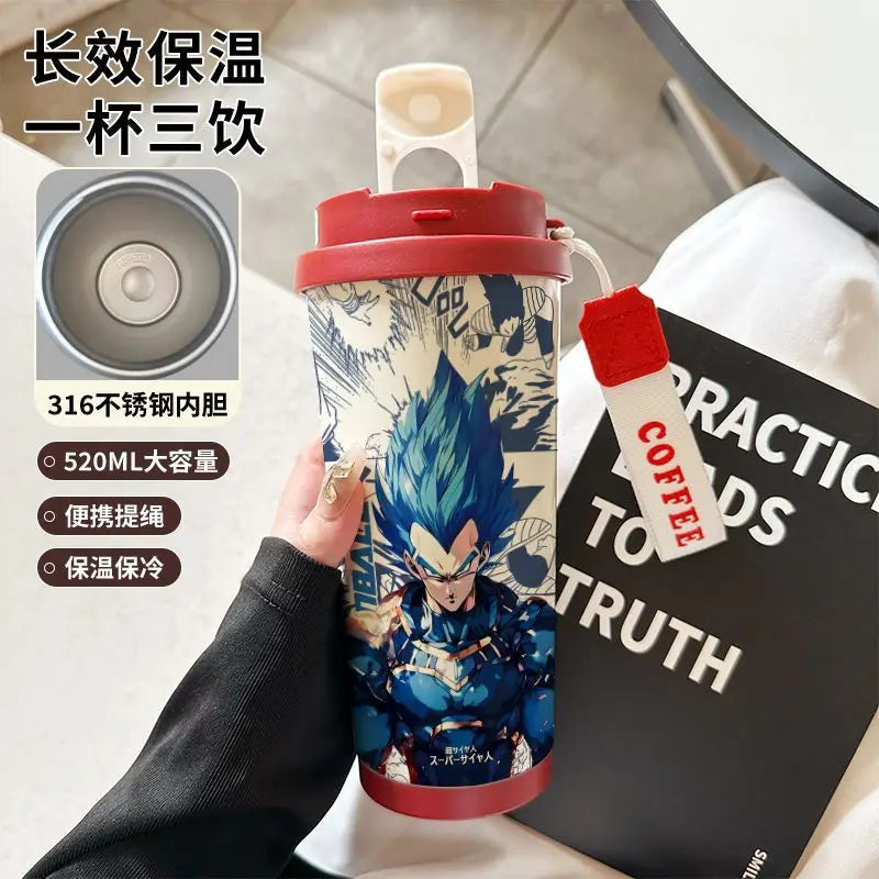 520ml Dragon Ball Thermos Cup Vegeta Water Bottle Son Goku Coffee Mug Large Capacity Drinking Bottle Kids Student Water Cup Gift