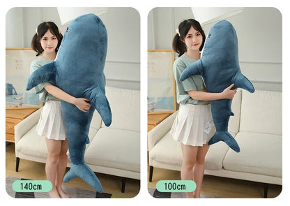 55-140cm Stuffed Lifelike Shark Plush Toy Stuffed Headed Shark Fierce Sea Animals Hug Throw Pillow Cushion for Boy Birthday