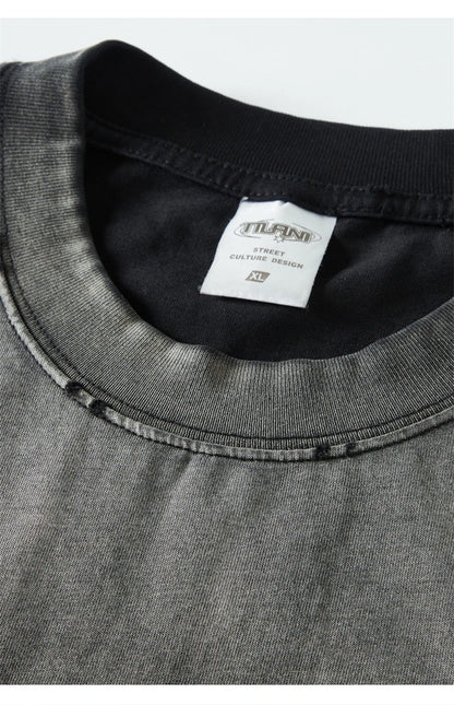 ZODF New Men's Summer Washed Gradient Cotton T-Shirts Unisex Women Retro Distressed 310gsm Ripped T Shirt Brand Tops HY0859