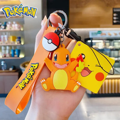 Genuine Pokemon Action Figure Pikachu Keychain Squirtle Bulbasaur Charmander Psyduck Keyring Backpack Pendant Model Toy Kid Gift