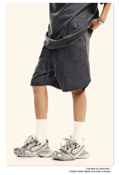 ZODF New 2024 Men Washed Plush Cotton Shorts Unisex Couple Loose 358gsm Distressed Comfortable Short Pants Streetwears HY0807