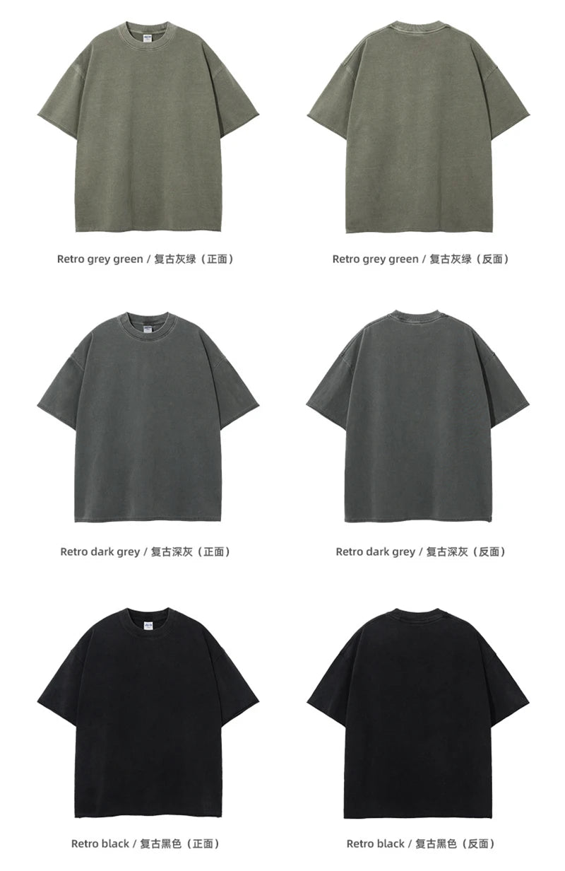 ZODF 2025 High Street Men Batik Washed Solid T Shirts Unisex Summer Loose Edge Noshrink 275gsm Cotton T-Shirt Streetwears HY0466