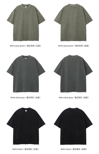 ZODF 2025 High Street Men Batik Washed Solid T Shirts Unisex Summer Loose Edge Noshrink 275gsm Cotton T-Shirt Streetwears HY0466