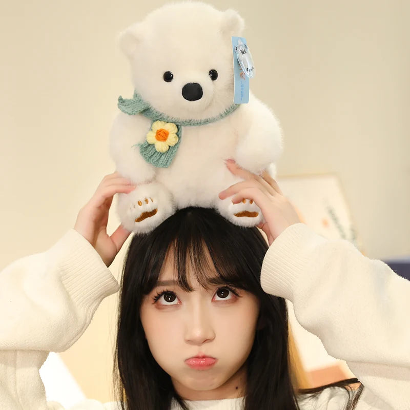 Artificial Fluffy Plush Stuffed Animal Cute White Bear Black White Panda Plushies Kawaii Scarf Decor Polar Bear Toys