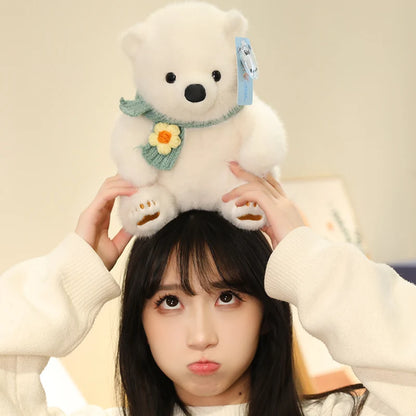 Artificial Fluffy Plush Stuffed Animal Cute White Bear Black White Panda Plushies Kawaii Scarf Decor Polar Bear Toys