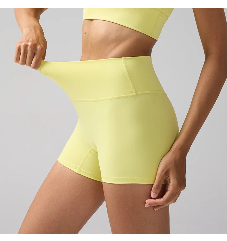 Solid Color Women’s High-Waisted Fitness Yoga Shorts – Quick Dry Breathable for Running & Cycling