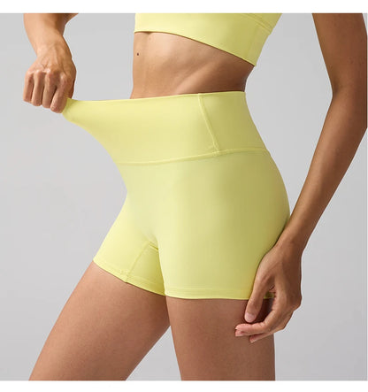 Solid Color Women’s High-Waisted Fitness Yoga Shorts – Quick Dry Breathable for Running & Cycling