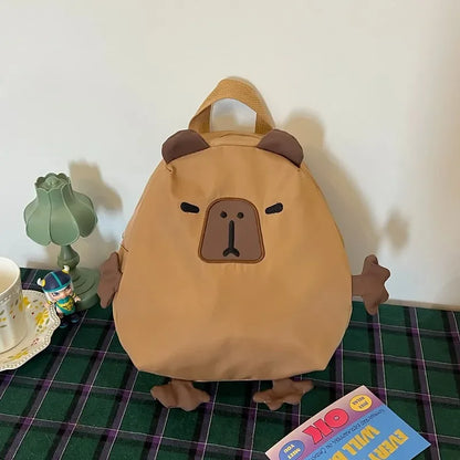Kawaii Capybara Nylon School Bag Laptop Backpack Cartoon Children's Backpack Travel Casual Book Bags Large Capacity Backpack