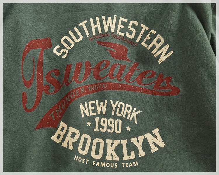 Autumn New American Retro Long-sleeved O-neck Letter Printed T-shirt Men's Fashion Simple 100% Cotton Washed Casual Sport Tops