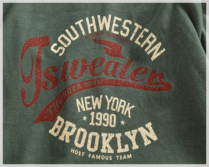 Autumn New American Retro Long-sleeved O-neck Letter Printed T-shirt Men's Fashion Simple 100% Cotton Washed Casual Sport Tops