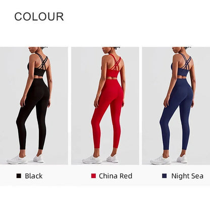 2 Piece Women’s Yoga Tracksuit Athletic Wear Pilates Fitness Suit Gym Workout Push Up Sports Bra Leggings Set
