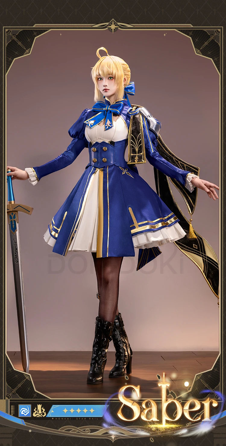 Saber Cosplay Costume Honkai: Star Rail x Fate DokiDoki-SR HSR Women Costume Dress Saber Cosplay Wig