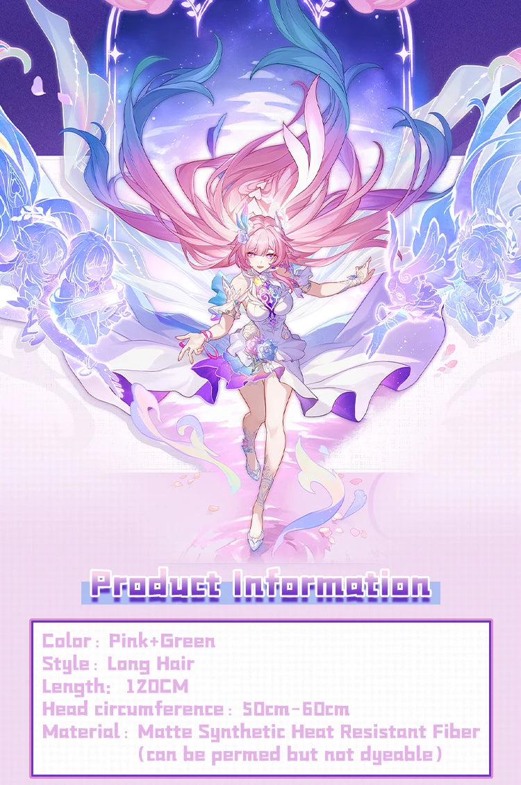 UWOWO Cyrene Wig Game Honkai Star Rail Cyrene Cosplay Wig Long Hair Pink and Blue and Green gradient Hair  Halloween Wig