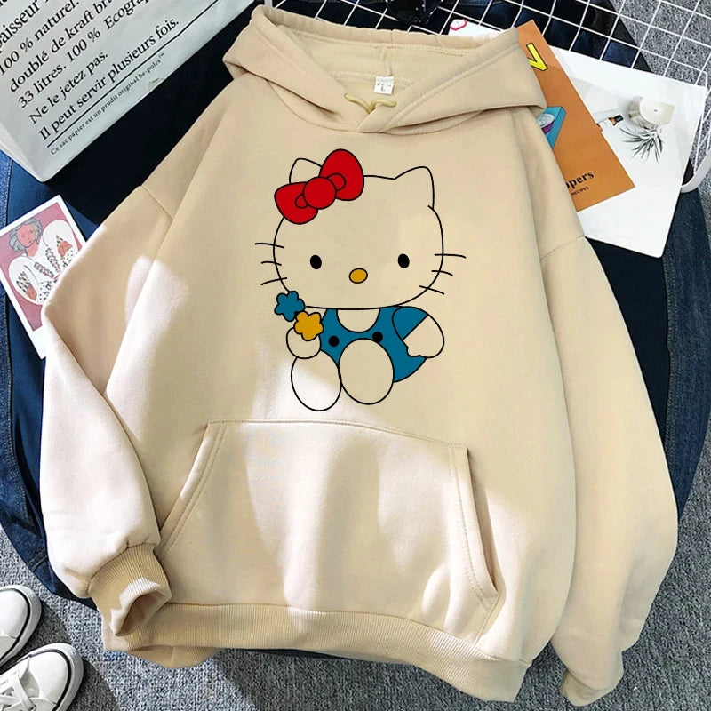 Women's Sweatshirts Plus Size Clothing Sanrio Products Y2k Hello Kitty Autumn/Winter Harajuku Long Sleeve Graphic Sweatshirt