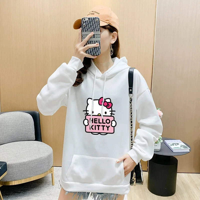 2025 New Casual Women's Sweatshirts Sanrio Hello Kitty Kawaii Tops for Women Cute Hoodies Fashion Harajuku Long Sleeves Plus Siz