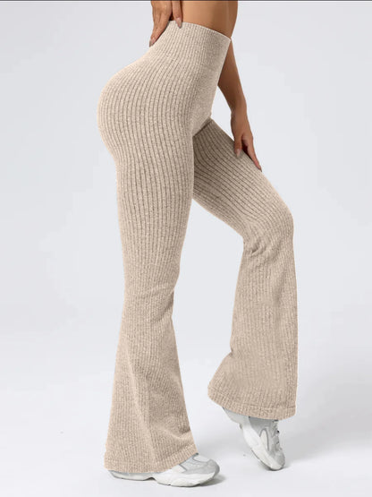Women’s High-Waist Bell Bottom Pants Sporty Tight Fit Comfortable Elastic Waist Ideal for Exercise and Daily Wear