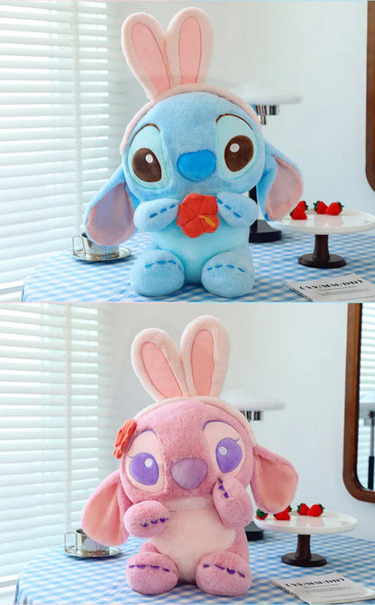 40/56/76cm Big Size Disney Stitch Angel Transformed Into A Rabbit Anime Plush Stuffed Doll Room Plushies Pillow Ornaments Gifts