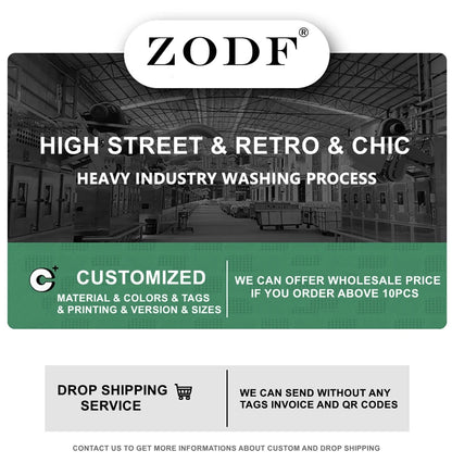 ZODF Retro 2025 Autumn Men 345gsm Washed Full Sleeve T-Shirts Unisex Heavy Weight Punk Style Printing Cotton T Shirt HY0012