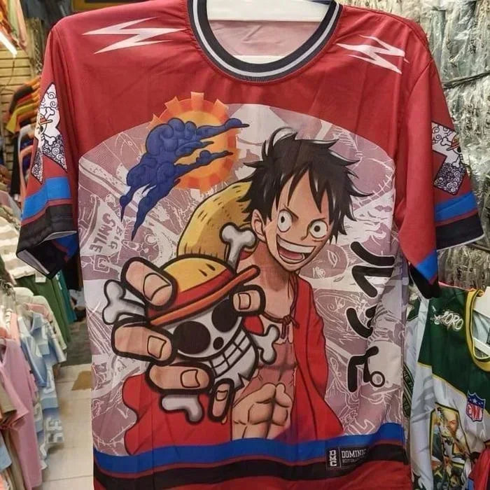 2526 New Bandai Anime One Piece Luffy Summer Jersey T-shirt Oversized 3D Adult and Children's Multifunctional  Christmas Jersey