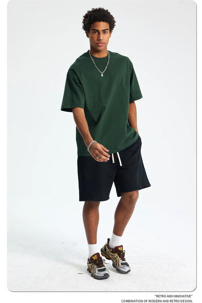 ZODF Trendy 2025 Men 275gsm Cotton T-Shirts Unisex Summer Patchwork Solid O Neck T Shirt Brand Tees HY1045