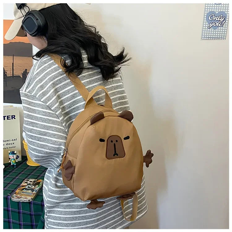 Kawaii Capybara Nylon School Bag Laptop Backpack Cartoon Children's Backpack Travel Casual Book Bags Large Capacity Backpack