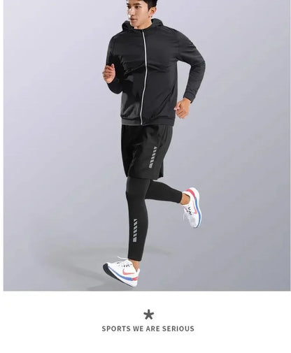 Men’s Sports Suits Fitness Clothes Tight-Fitting Quick-Drying Running Cycling Training Apparel for Autumn Night Workouts