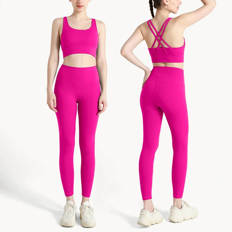 2024 Women’s 2 Piece Yoga Tracksuit Quick Dry Breathable Fitness Set Sports Bra and Leggings - Pitaya / XL