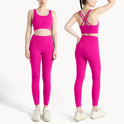 2024 Women’s 2 Piece Yoga Tracksuit Quick Dry Breathable Fitness Set Sports Bra and Leggings - Pitaya / XL