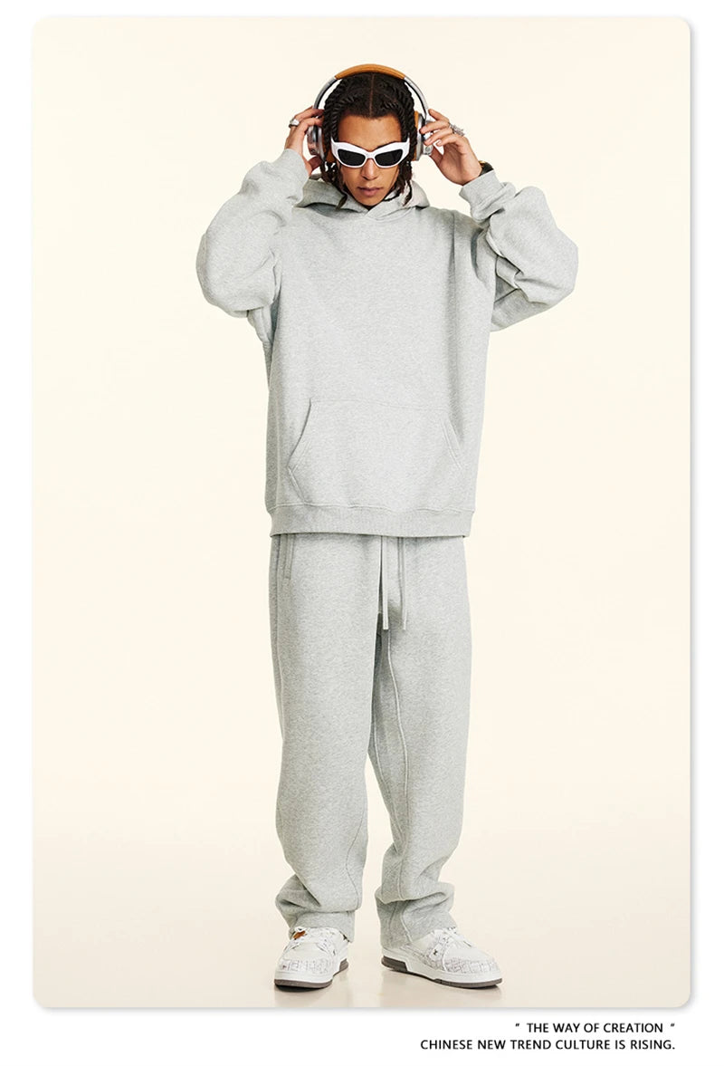 ZODF New 2024 Autumn Winter Men 345gsm Fleece Hoodies Unisex Women Relax Fit Warm Solid Hooded Pullovers Sweatshirts HY0863