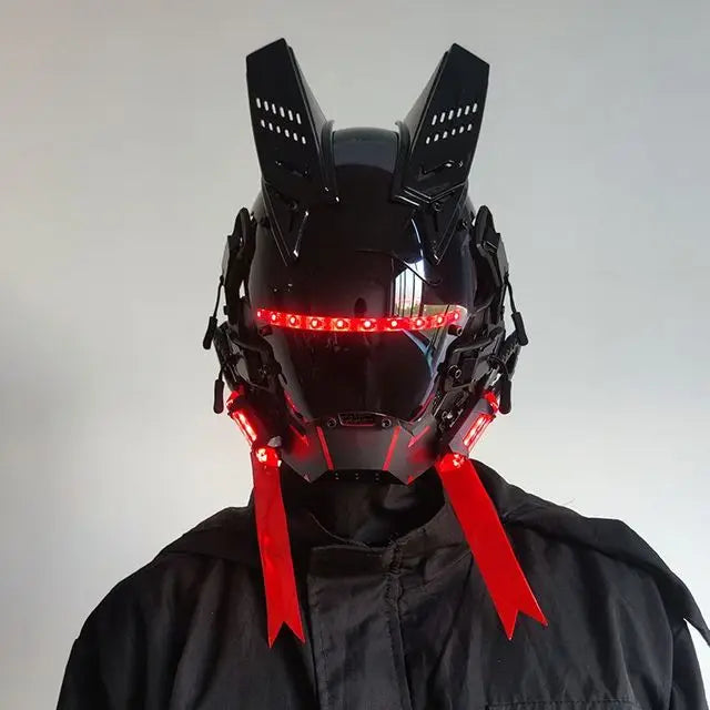 Cyberpunk Helmet Cosplay Mask with LED Light Dreadlocks Braided Wings Shinobi Samurai Style – Birthday & Christmas Gift