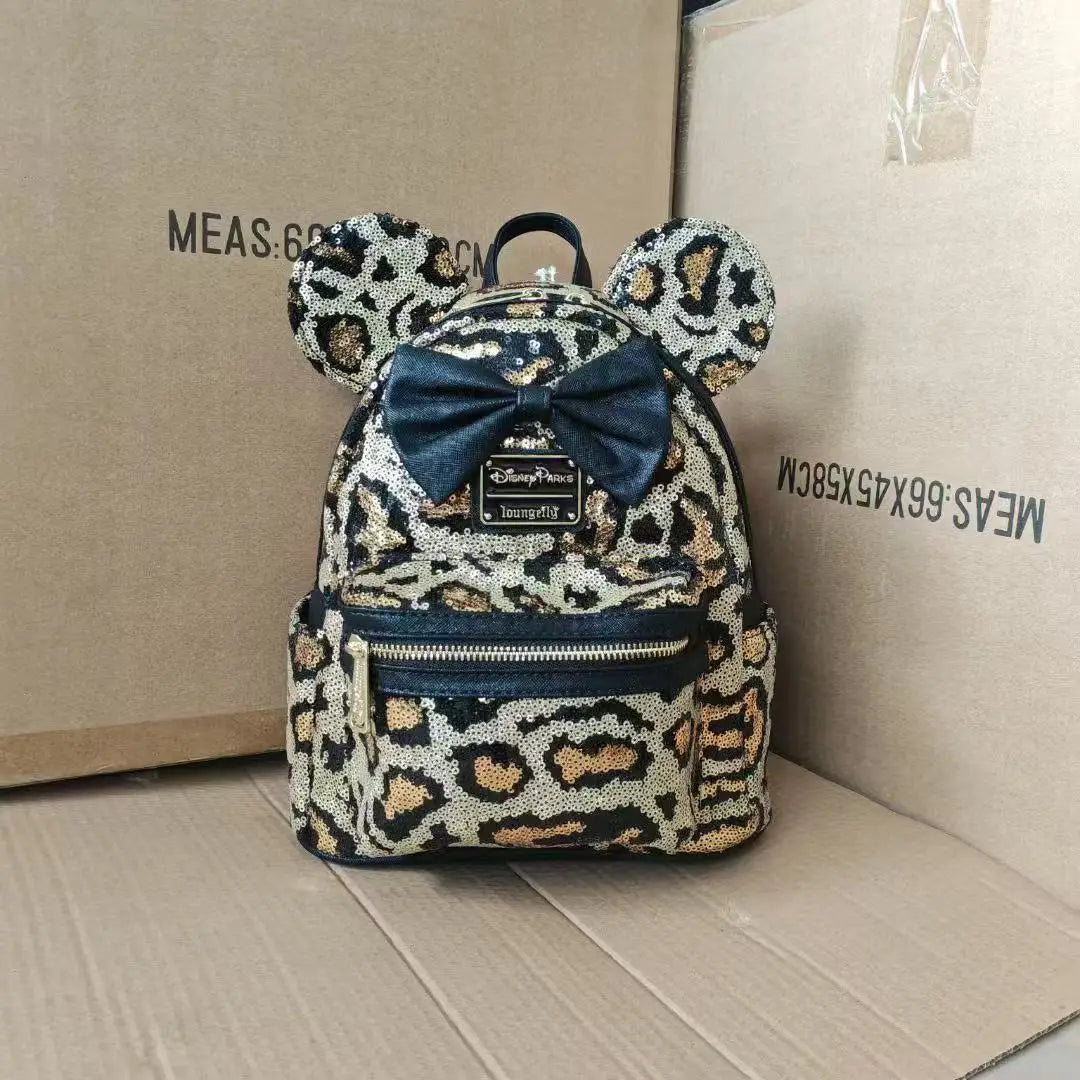 2025 Loungefly Disney Anime Cartoon Mini Backpack 3d Sequin Mickey Mouse Double Shoulder Bags Outdoor Leisure Bag Girl Gift