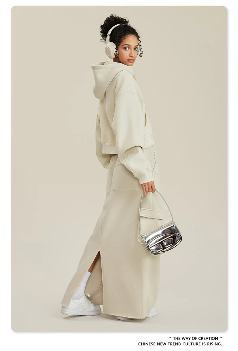 ZODF Retro 2025 Winter Women Short Zipper Hoodies Female Girls Loose 355gsm Thick Fleece Hooded Zip-up Coat Streetwears HY0448