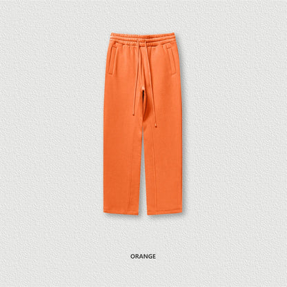 ZODF 345gsm Fleece Straight Pants for Men Unisex Loose Comfortable Sport Trousers Autumn Winter HY0864 - Orange / XL