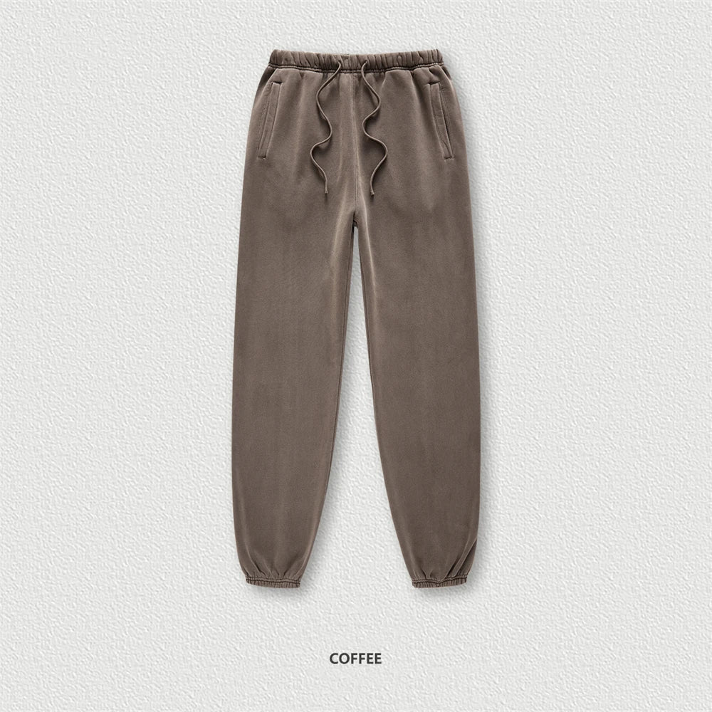 ZODF 2025 Autumn Winter Men’s Washed Fleece Sweatpants 355gsm Loose Retro Joggers Streetwear HY0653 - Coffee / XXL