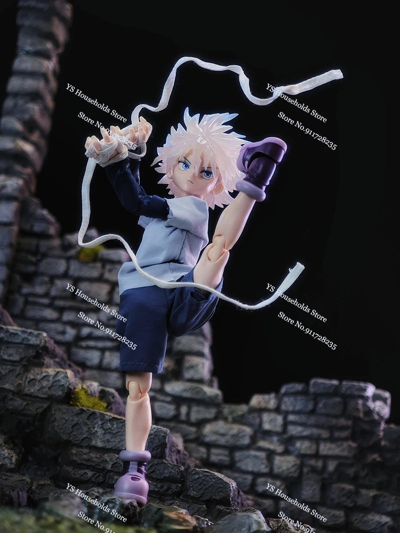 1/12 Killua Zoldyck Anime Boy Figure Mini T-shirt Shorts White Cloth Belt Clothes Toys Accessory For Hunter Shf 6inch Soldier