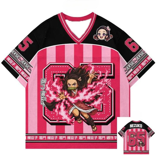 Demon Slayer Nezuko Kamado Anime Series Number 65 Jersey Oversize Kpop Baseball Hockey Outfit T-shirt Daily Unisex Tops Tees
