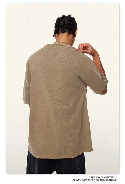 ZODF New Spring Summer 200gsm Washed Cotton T Shirts For Men Unisex Women Retro Casual Basic Solid T-Shirt Brand Tees HY0775