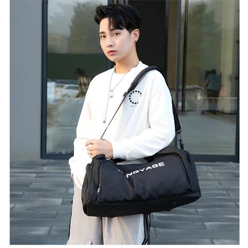 Gym Sports Bag for Men Waterproof Travel Fitness Duffle with Shoe Pocket Shoulder Tote Outdoors Weekend Luggage