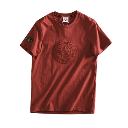 Summer New American Retro Short-sleeved O-neck 3D Printed T-shirt Men's Fashion Simple 100% Cotton Washed Casual Sport Tops