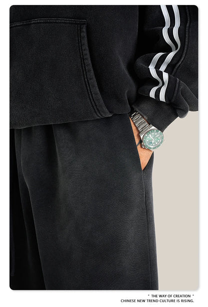 ZODF Retro Winter Monkey Washed Fleece Pants For Men Unisex Washed High Street 332gsm Warm Oversized Straight Trousers HY0892