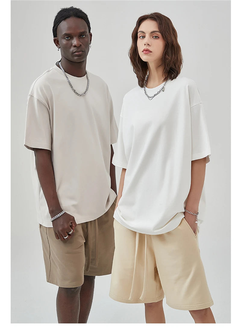 ZODF New Summer Men 275gsm Cotton T Shirts Unisex Women High Street Oversized FG Noshrink Solid T-Shirt Streetwears HY0152