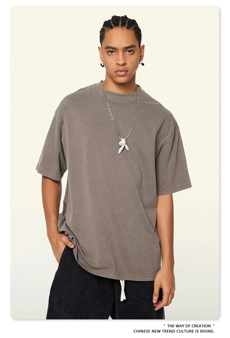 ZODF New Spring Summer 200gsm Washed Cotton T Shirts For Men Unisex Women Retro Casual Basic Solid T-Shirt Brand Tees HY0775