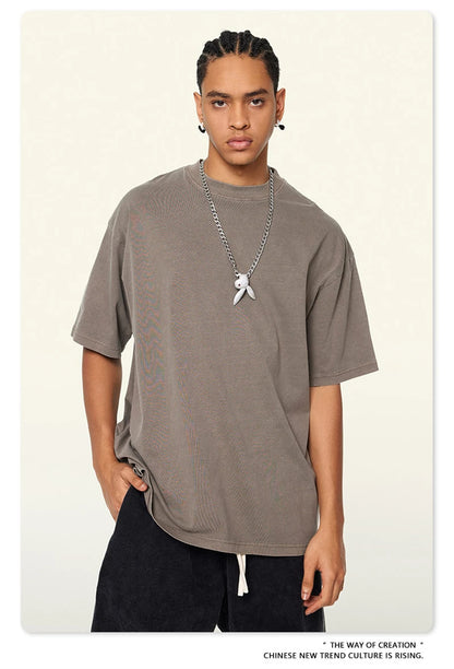 ZODF New Spring Summer 200gsm Washed Cotton T Shirts For Men Unisex Women Retro Casual Basic Solid T-Shirt Brand Tees HY0775