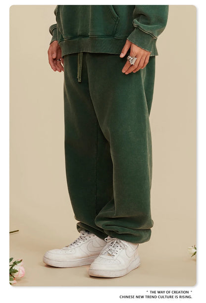 ZODF Winter Men Washed Thick Fleece 400gsm Loose Fit Joggers Sweatpants Streetwear HY0668