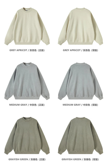 ZODF New Men Winter 355gsm Washed Fleece Sweatshirts Retro Unisex Oversized Solid O-Neck Warm Pullovers Coat Streetwears HY0639